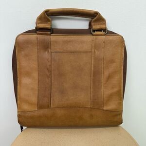 Franklin Covey Vintage 1996 SpaceMaker Tan Leather Zip 7 Ring Briefcase